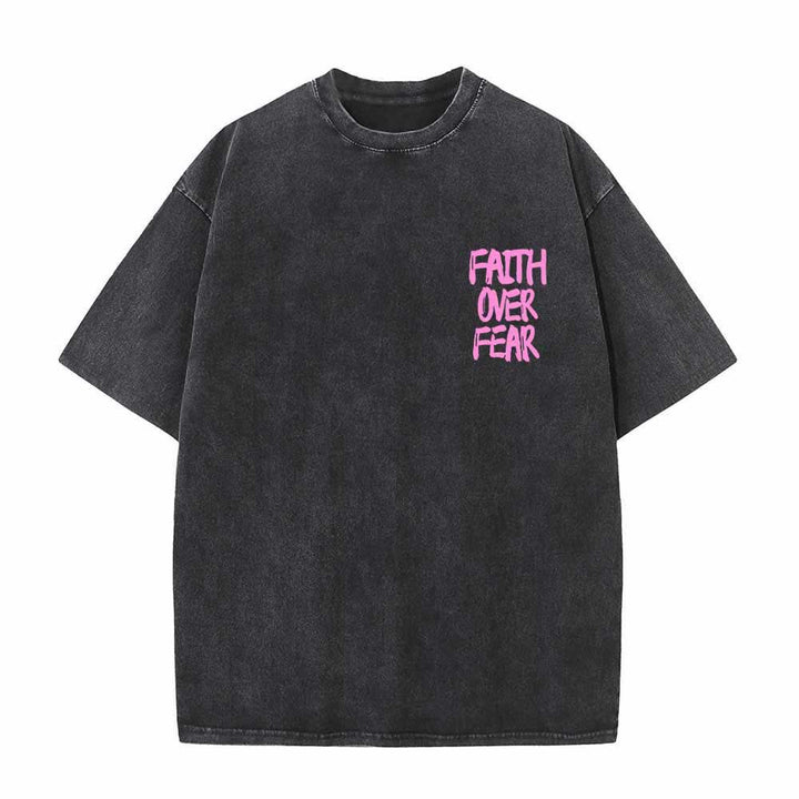 Christianartworkshop Faith Over Fear Brush Stroke Font Front Mini Print Back Large Text Dual-Sided Washed T-Shirt - image 26