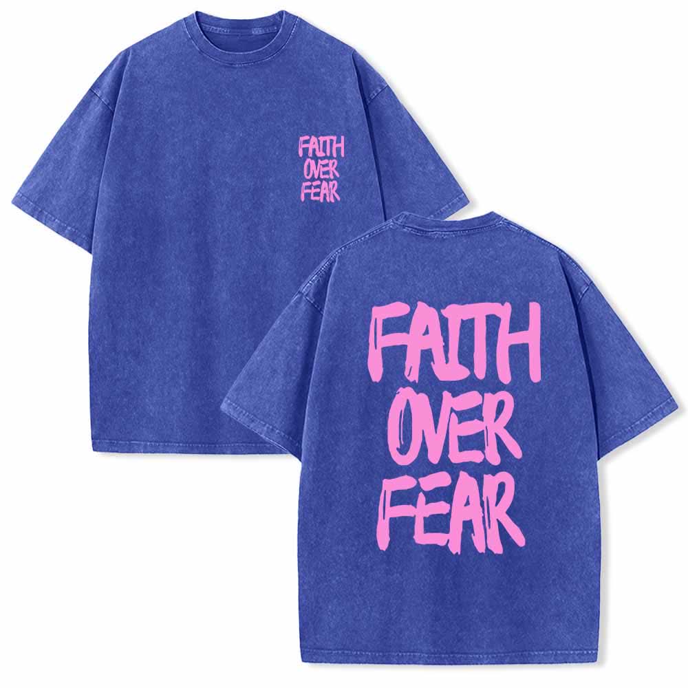 Christianartworkshop Faith Over Fear Brush Stroke Font Front Mini Print Back Large Text Dual-Sided Washed T-Shirt - Blue - 5XL - image 12