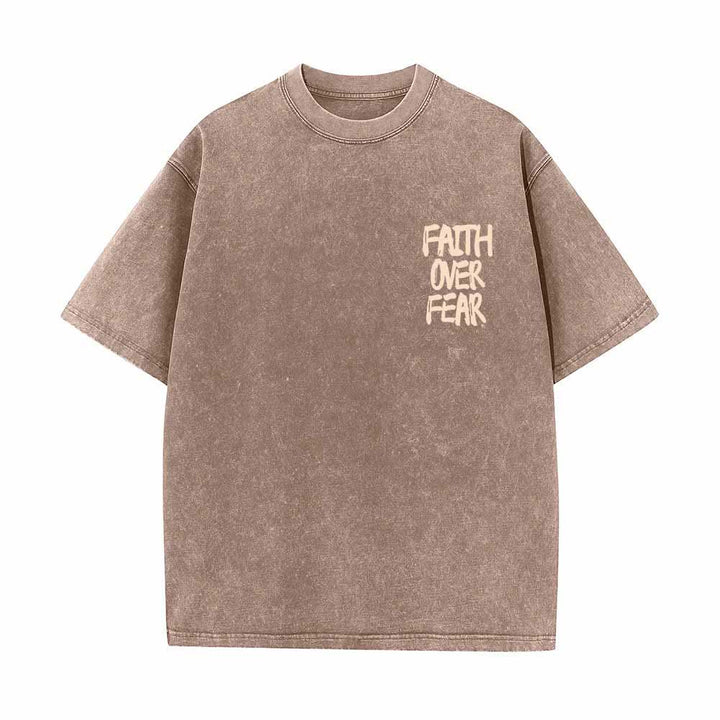 Christianartworkshop Faith Over Fear Brush Stroke Font Front Mini Print Back Large Text Dual-Sided Washed T-Shirt - image 17