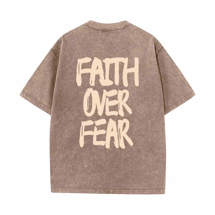 Christianartworkshop Faith Over Fear Brush Stroke Font Front Mini Print Back Large Text Dual-Sided Washed T-Shirt - image 16