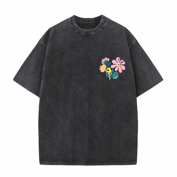 Christianartworkshop Give Thanks To The Lord Psalm 136:1 Small Chest Floral Back Vase Bouquet Dual-Sided Washed T-Shirt - image 2