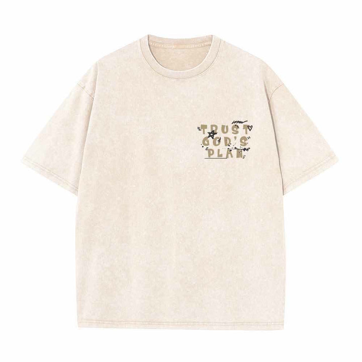 Christianartworkshop Trust God's Plan Graffiti Font Front Mini Print Back Large Text Romans 8:28 Dual-Sided Washed T-Shirt - image 8
