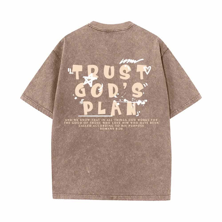 Christianartworkshop Trust God's Plan Graffiti Font Front Mini Print Back Large Text Romans 8:28 Dual-Sided Washed T-Shirt - image 22
