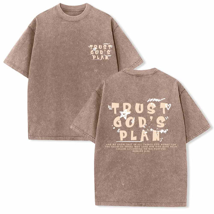 Christianartworkshop Trust God's Plan Graffiti Font Front Mini Print Back Large Text Romans 8:28 Dual-Sided Washed T-Shirt - Brown - 5XL - image 21