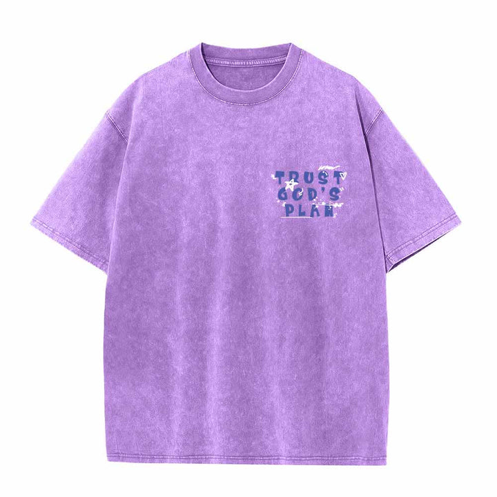 Christianartworkshop Trust God's Plan Graffiti Font Front Mini Print Back Large Text Romans 8:28 Dual-Sided Washed T-Shirt - image 11
