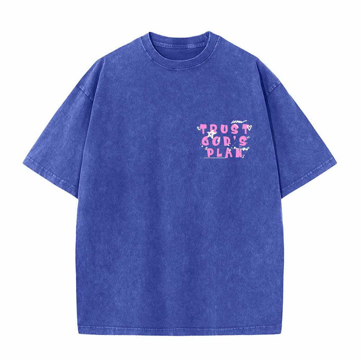 Christianartworkshop Trust God's Plan Graffiti Font Front Mini Print Back Large Text Romans 8:28 Dual-Sided Washed T-Shirt - image 20