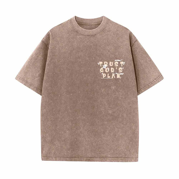 Christianartworkshop Trust God's Plan Graffiti Font Front Mini Print Back Large Text Romans 8:28 Dual-Sided Washed T-Shirt - image 23