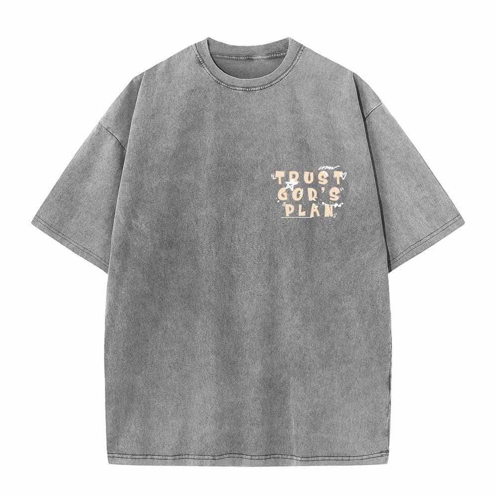 Christianartworkshop Trust God's Plan Graffiti Font Front Mini Print Back Large Text Romans 8:28 Dual-Sided Washed T-Shirt - image 26