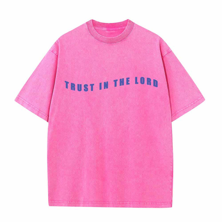 Christianartworkshop Trust In The Lord Straight Front Arch Back Proverbs 3:5-6 Dual-Sided Washed T-Shirt - image 17