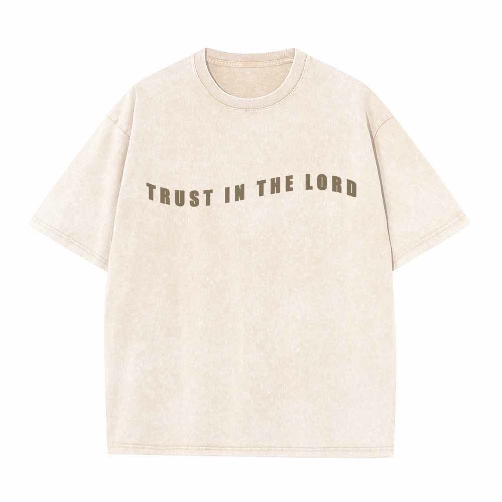 Christianartworkshop Trust In The Lord Straight Front Arch Back Proverbs 3:5-6 Dual-Sided Washed T-Shirt - image 11