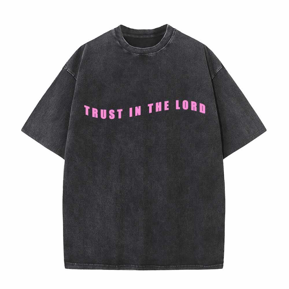Christianartworkshop Trust In The Lord Straight Front Arch Back Proverbs 3:5-6 Dual-Sided Washed T-Shirt - image 8