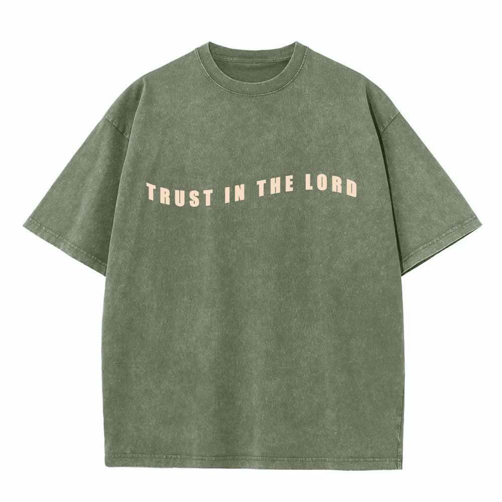 Christianartworkshop Trust In The Lord Straight Front Arch Back Proverbs 3:5-6 Dual-Sided Washed T-Shirt - image 20