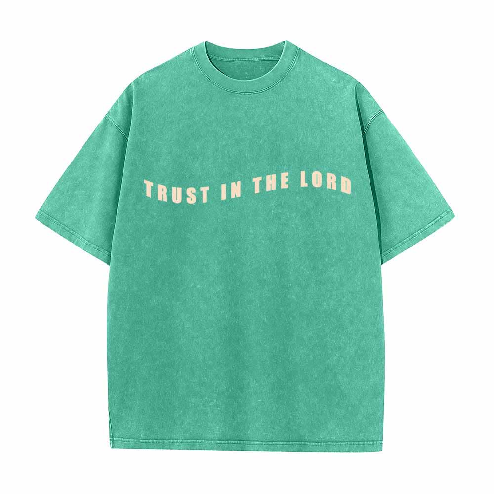 Christianartworkshop Trust In The Lord Straight Front Arch Back Proverbs 3:5-6 Dual-Sided Washed T-Shirt - image 5