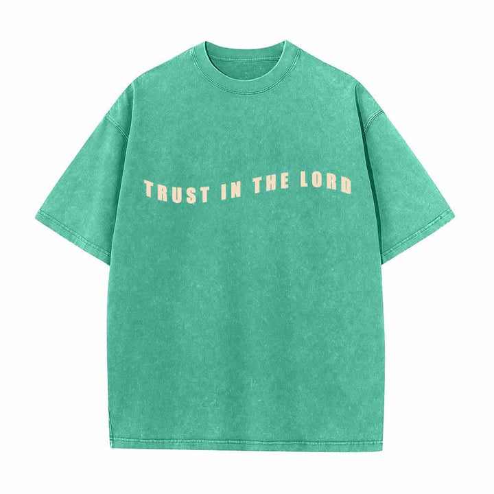 Christianartworkshop Trust In The Lord Straight Front Arch Back Proverbs 3:5-6 Dual-Sided Washed T-Shirt - image 5