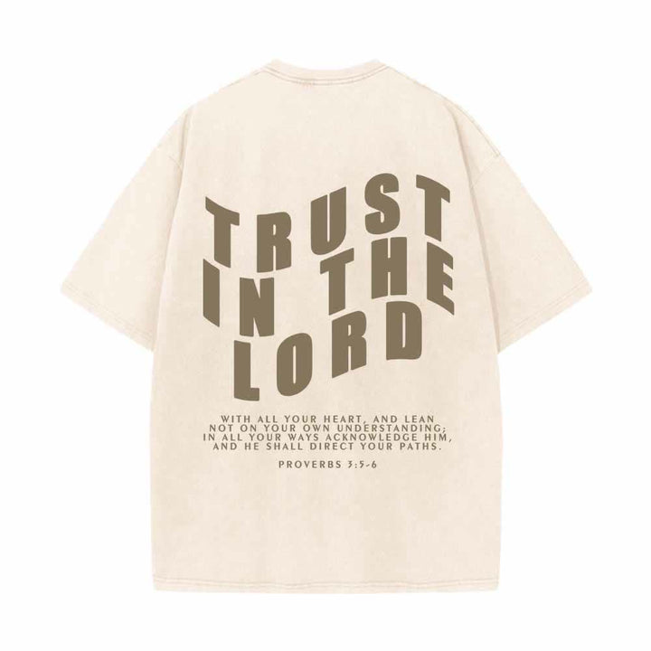 Christianartworkshop Trust In The Lord Straight Front Arch Back Proverbs 3:5-6 Dual-Sided Washed T-Shirt - image 10