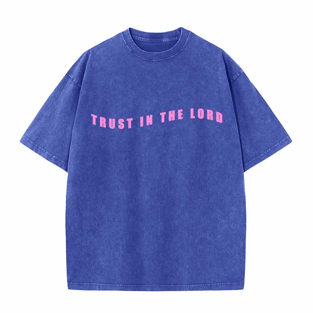 Christianartworkshop Trust In The Lord Straight Front Arch Back Proverbs 3:5-6 Dual-Sided Washed T-Shirt - image 23