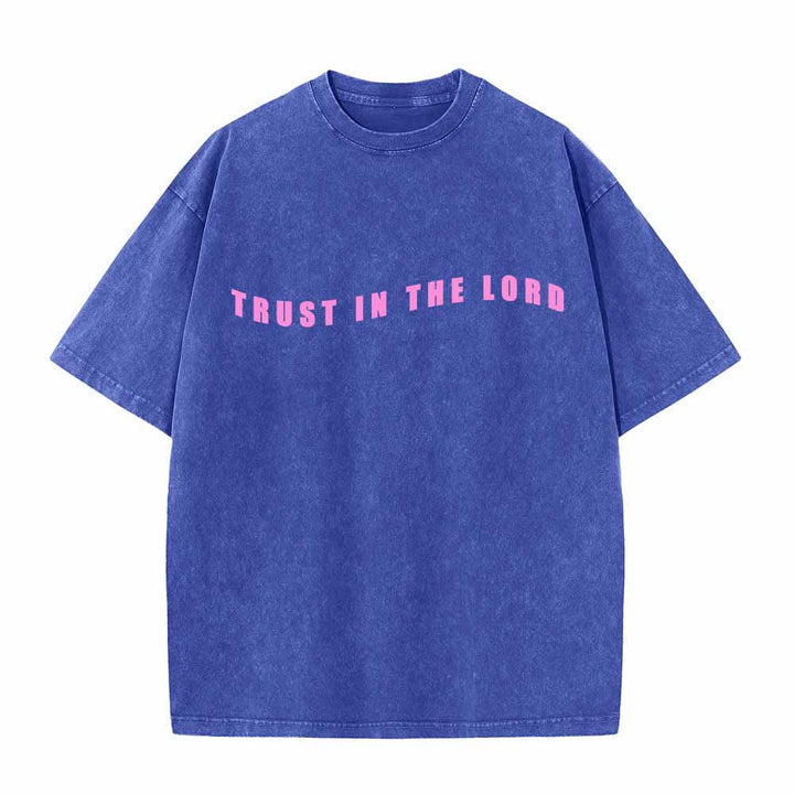 Christianartworkshop Trust In The Lord Straight Front Arch Back Proverbs 3:5-6 Dual-Sided Washed T-Shirt - image 23