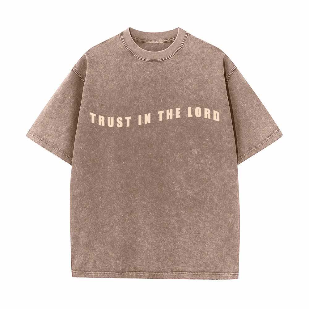 Christianartworkshop Trust In The Lord Straight Front Arch Back Proverbs 3:5-6 Dual-Sided Washed T-Shirt - image 26
