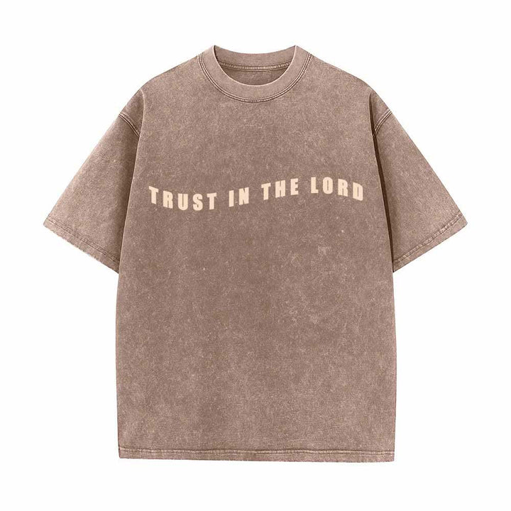Christianartworkshop Trust In The Lord Straight Front Arch Back Proverbs 3:5-6 Dual-Sided Washed T-Shirt - image 26