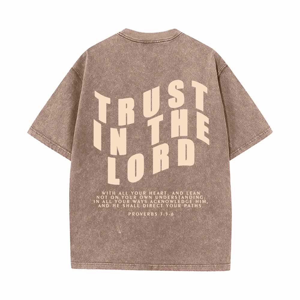 Christianartworkshop Trust In The Lord Straight Front Arch Back Proverbs 3:5-6 Dual-Sided Washed T-Shirt - image 25