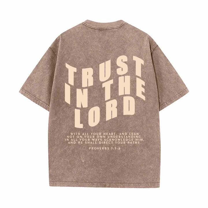 Christianartworkshop Trust In The Lord Straight Front Arch Back Proverbs 3:5-6 Dual-Sided Washed T-Shirt - image 25