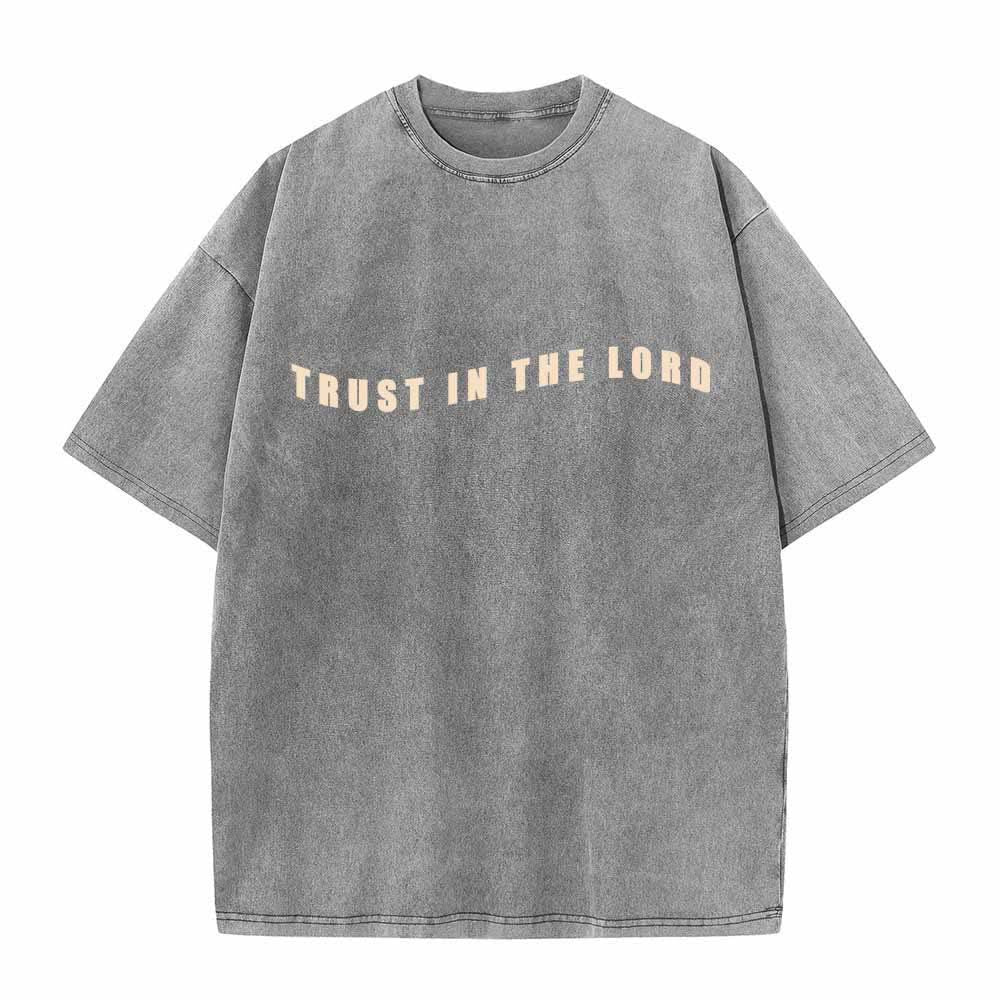 Christianartworkshop Trust In The Lord Straight Front Arch Back Proverbs 3:5-6 Dual-Sided Washed T-Shirt - image 2