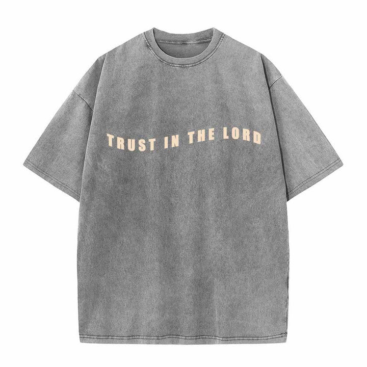 Christianartworkshop Trust In The Lord Straight Front Arch Back Proverbs 3:5-6 Dual-Sided Washed T-Shirt - image 2
