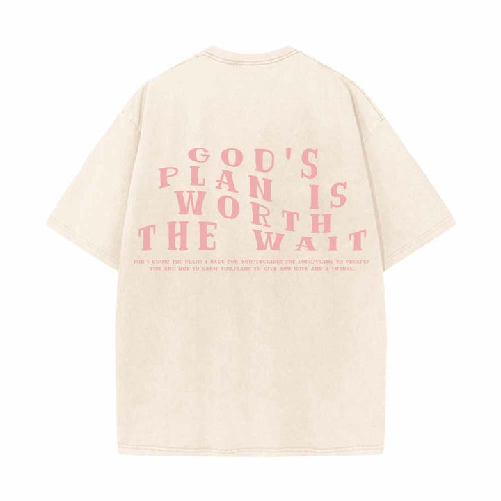 Christianartworkshop God's Plan Is Worth The Wait Front Mini Stack Text Back Arch Large Font Dual-Sided Washed T-Shirt - image 13