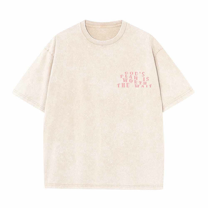 Christianartworkshop God's Plan Is Worth The Wait Front Mini Stack Text Back Arch Large Font Dual-Sided Washed T-Shirt - image 14