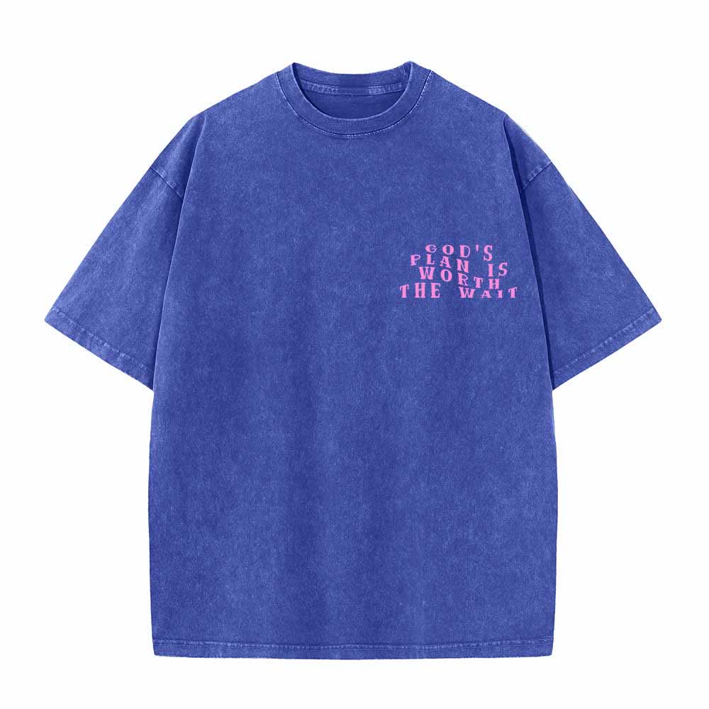 Christianartworkshop God's Plan Is Worth The Wait Front Mini Stack Text Back Arch Large Font Dual-Sided Washed T-Shirt - image 26