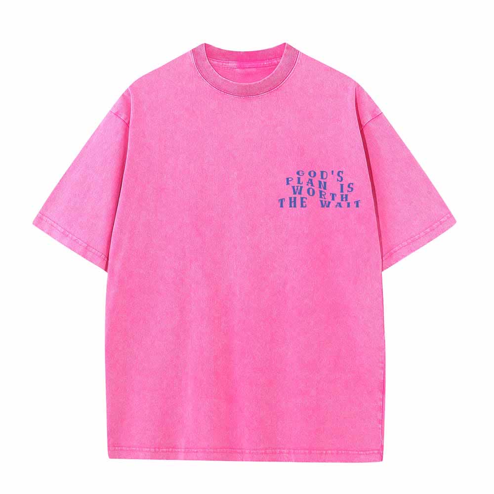 Christianartworkshop God's Plan Is Worth The Wait Front Mini Stack Text Back Arch Large Font Dual-Sided Washed T-Shirt - image 20