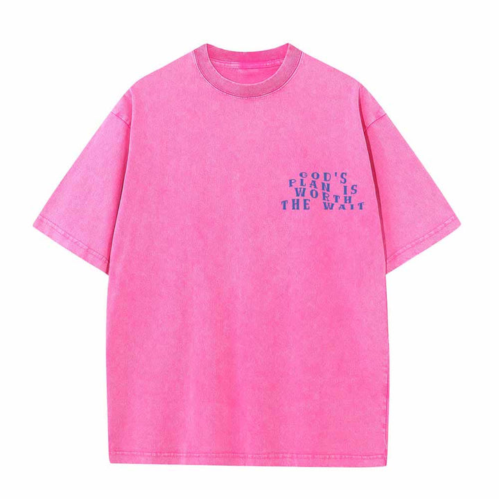 Christianartworkshop God's Plan Is Worth The Wait Front Mini Stack Text Back Arch Large Font Dual-Sided Washed T-Shirt - image 20