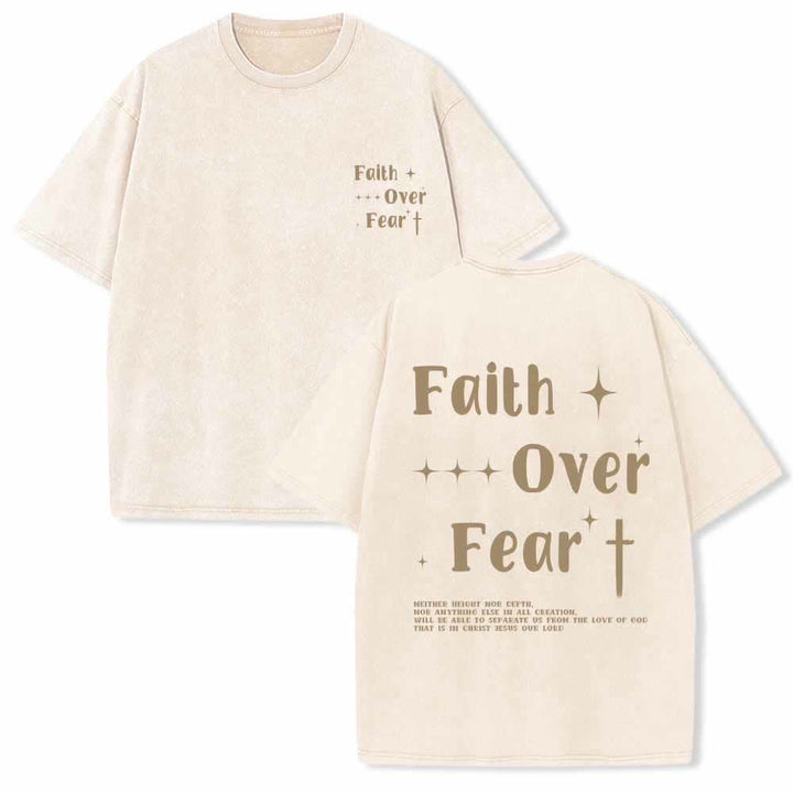 Christianartworkshop Faith Over Fear Star Cross Accent Front Mini Print Back Large Text Dual-Sided Washed T-Shirt - Beige - 5XL - image 15