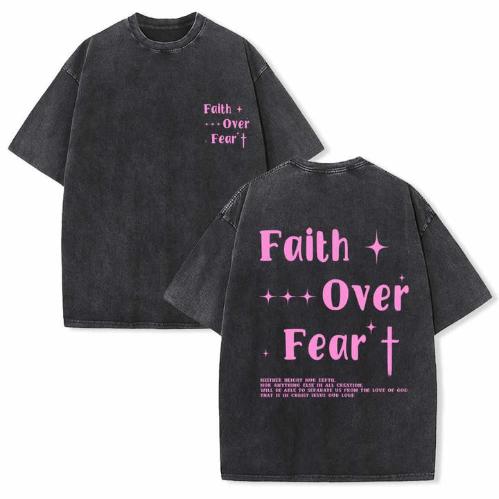 Christianartworkshop Faith Over Fear Star Cross Accent Front Mini Print Back Large Text Dual-Sided Washed T-Shirt - Black - 5XL - image 12