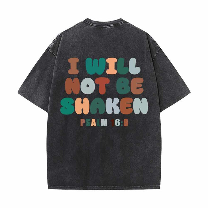 Christianartworkshop I Will Not Be Shaken Slant Shoulder Script Front Multicolor Bubble Letter Back Psalm 16:8 Dual-Sided Washed T-Shirt - image 16