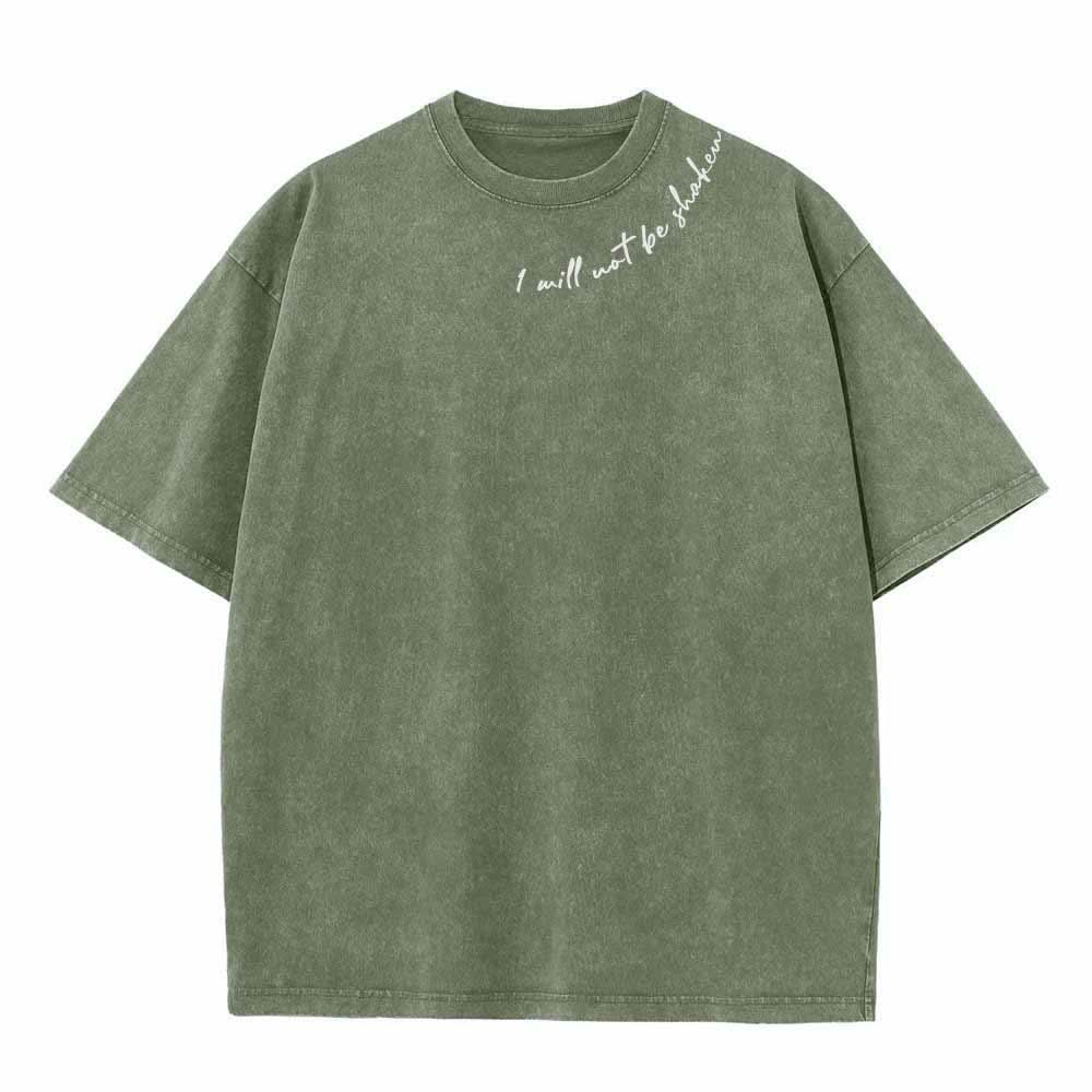 Christianartworkshop I Will Not Be Shaken Slant Shoulder Script Front Multicolor Bubble Letter Back Psalm 16:8 Dual-Sided Washed T-Shirt - image 2