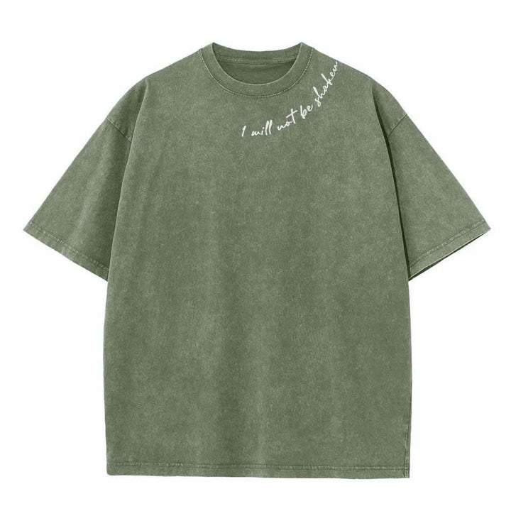 Christianartworkshop I Will Not Be Shaken Slant Shoulder Script Front Multicolor Bubble Letter Back Psalm 16:8 Dual-Sided Washed T-Shirt - image 2