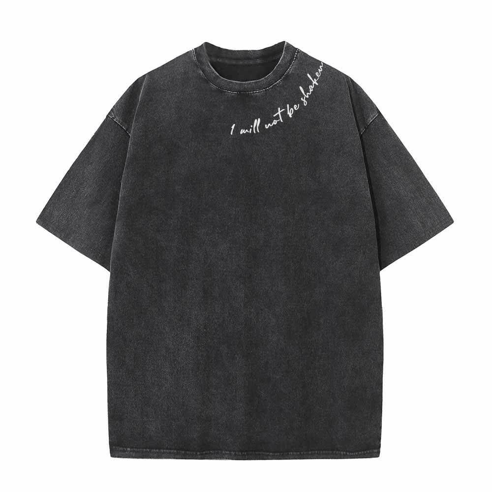 Christianartworkshop I Will Not Be Shaken Slant Shoulder Script Front Multicolor Bubble Letter Back Psalm 16:8 Dual-Sided Washed T-Shirt - image 17