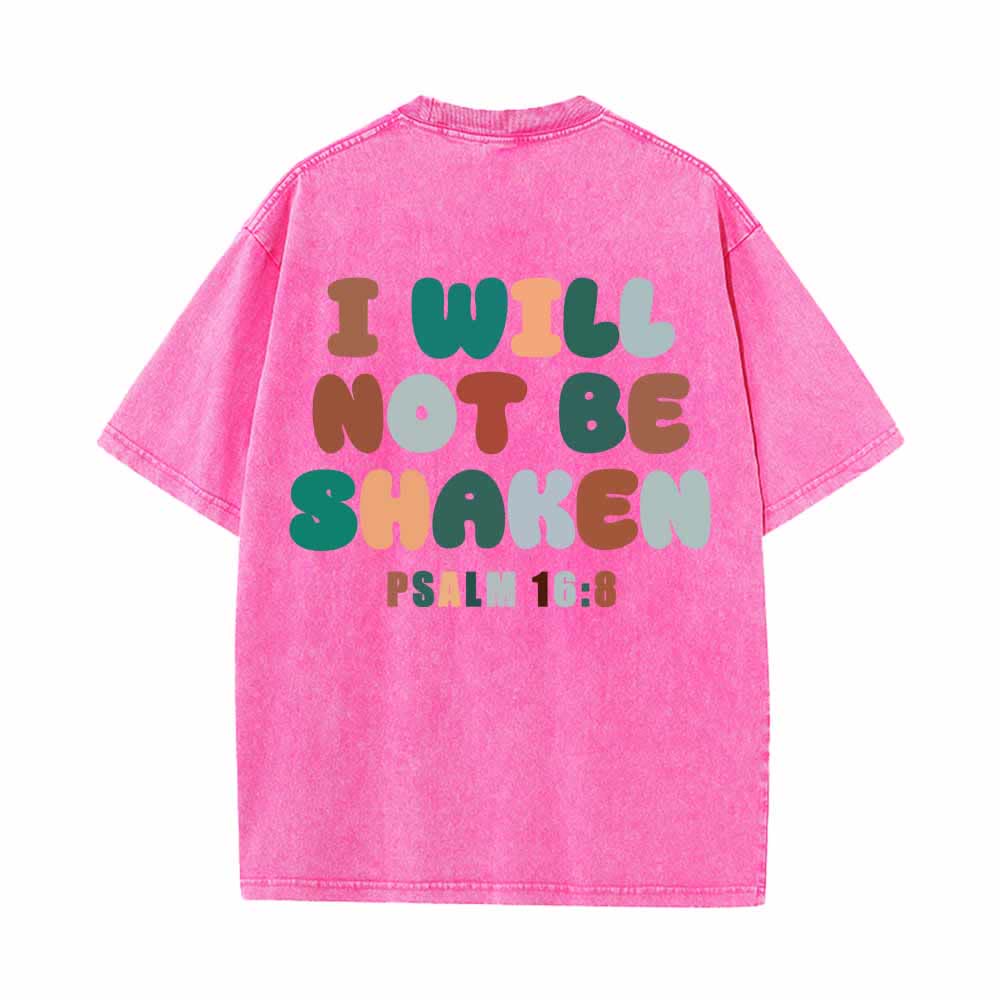 Christianartworkshop I Will Not Be Shaken Slant Shoulder Script Front Multicolor Bubble Letter Back Psalm 16:8 Dual-Sided Washed T-Shirt - image 25