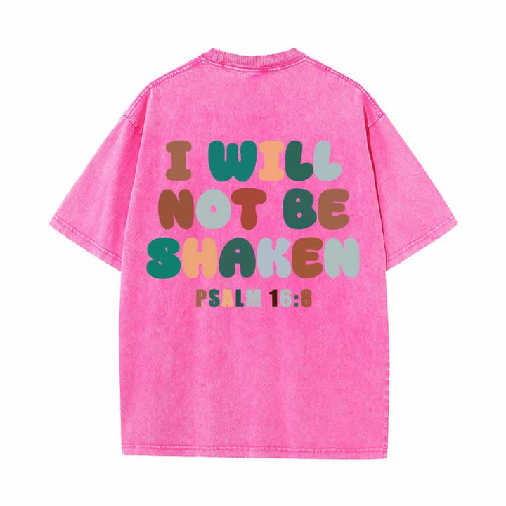 Christianartworkshop I Will Not Be Shaken Slant Shoulder Script Front Multicolor Bubble Letter Back Psalm 16:8 Dual-Sided Washed T-Shirt - image 25