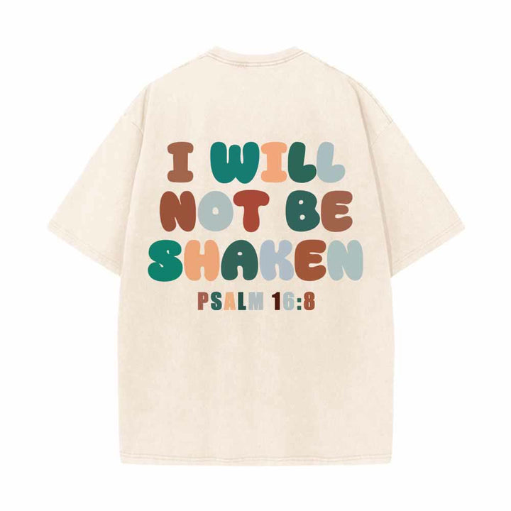 Christianartworkshop I Will Not Be Shaken Slant Shoulder Script Front Multicolor Bubble Letter Back Psalm 16:8 Dual-Sided Washed T-Shirt - image 19