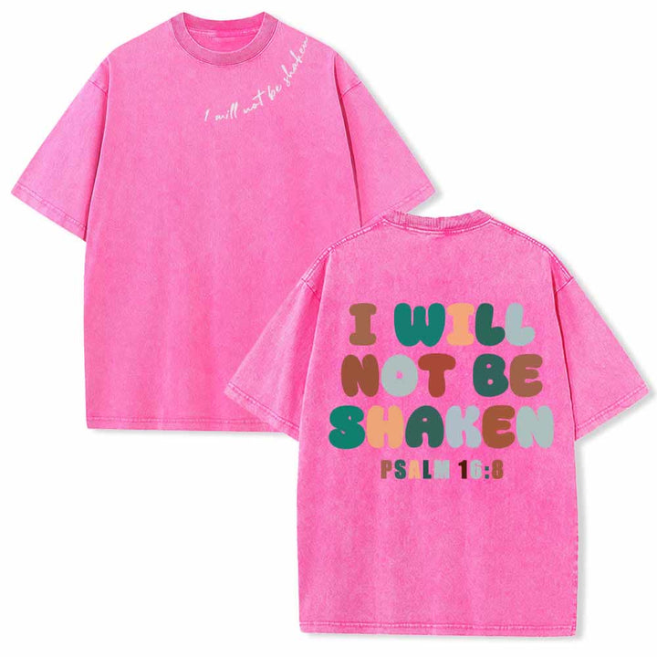 Christianartworkshop I Will Not Be Shaken Slant Shoulder Script Front Multicolor Bubble Letter Back Psalm 16:8 Dual-Sided Washed T-Shirt - Pink - 5XL - image 24