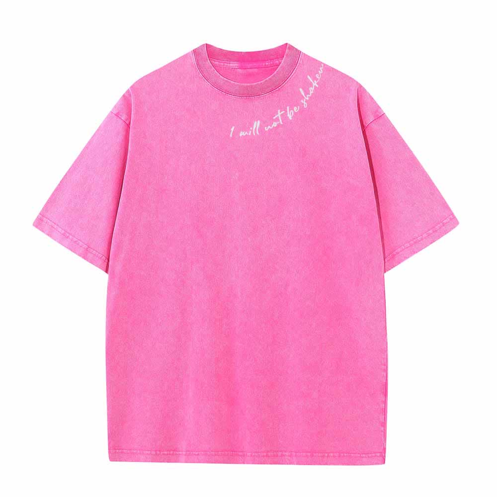 Christianartworkshop I Will Not Be Shaken Slant Shoulder Script Front Multicolor Bubble Letter Back Psalm 16:8 Dual-Sided Washed T-Shirt - image 26