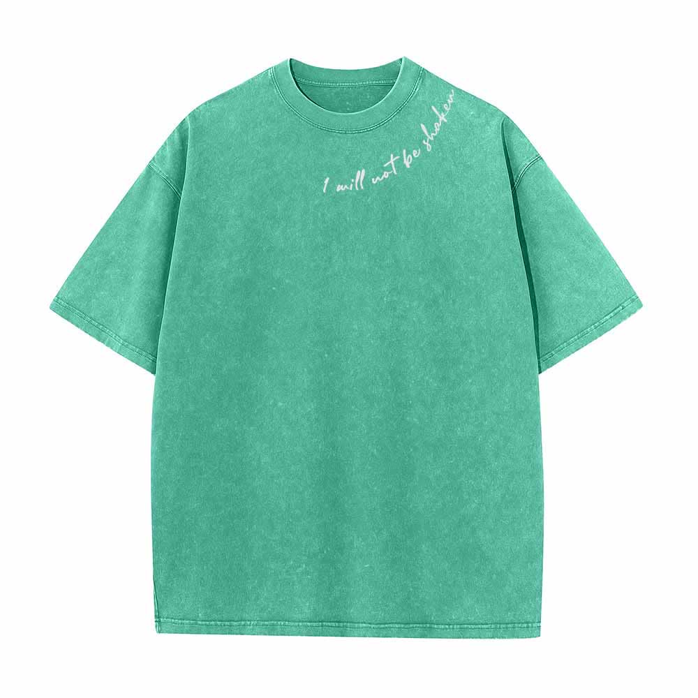 Christianartworkshop I Will Not Be Shaken Slant Shoulder Script Front Multicolor Bubble Letter Back Psalm 16:8 Dual-Sided Washed T-Shirt - image 14