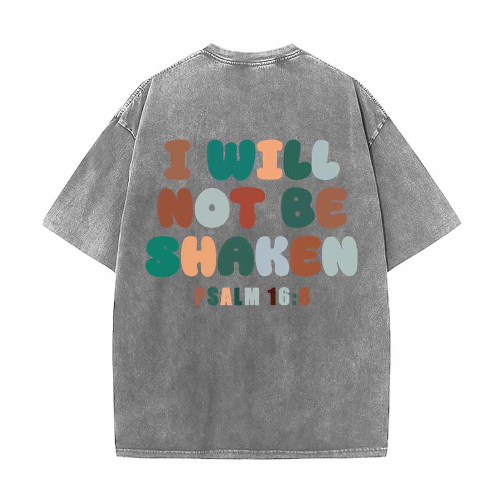 Christianartworkshop I Will Not Be Shaken Slant Shoulder Script Front Multicolor Bubble Letter Back Psalm 16:8 Dual-Sided Washed T-Shirt - image 10