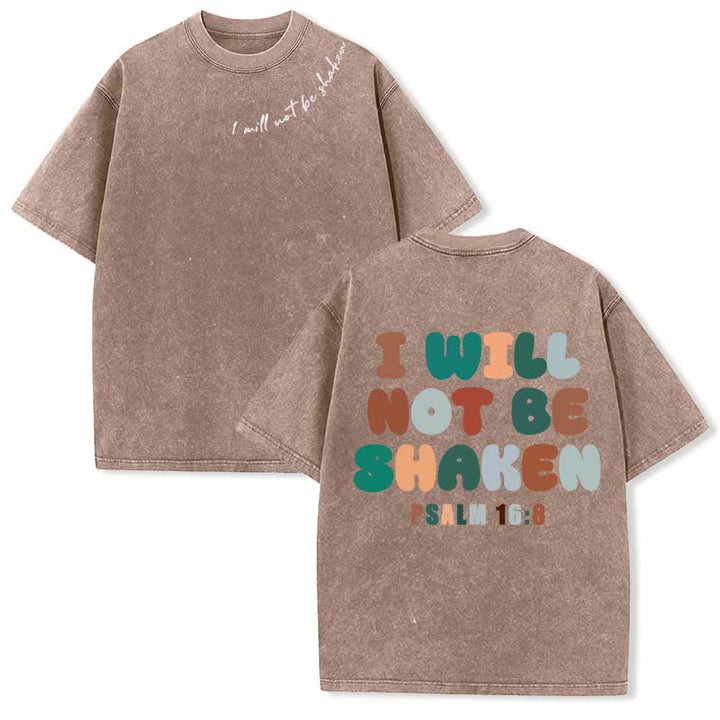 Christianartworkshop I Will Not Be Shaken Slant Shoulder Script Front Multicolor Bubble Letter Back Psalm 16:8 Dual-Sided Washed T-Shirt - Brown - 5XL - image 6