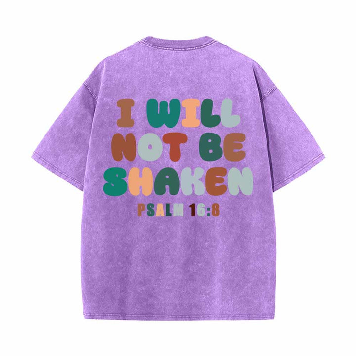 Christianartworkshop I Will Not Be Shaken Slant Shoulder Script Front Multicolor Bubble Letter Back Psalm 16:8 Dual-Sided Washed T-Shirt - image 22