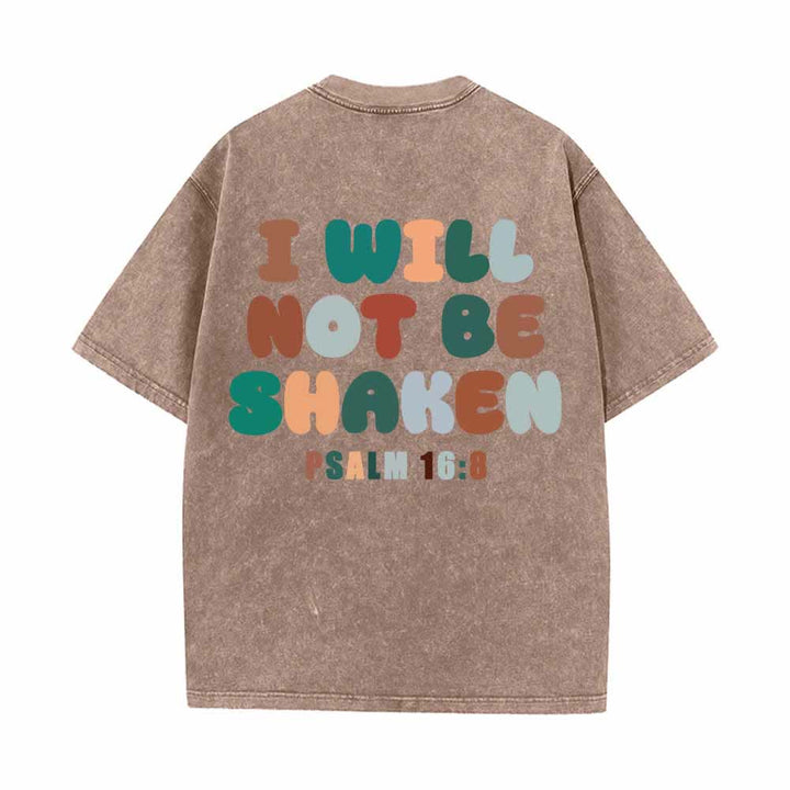 Christianartworkshop I Will Not Be Shaken Slant Shoulder Script Front Multicolor Bubble Letter Back Psalm 16:8 Dual-Sided Washed T-Shirt - image 7