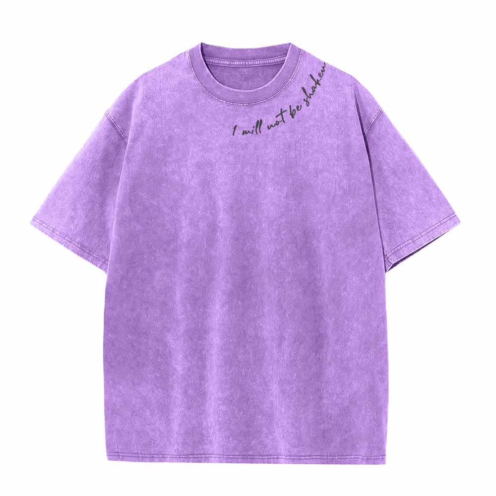 Christianartworkshop I Will Not Be Shaken Slant Shoulder Script Front Multicolor Bubble Letter Back Psalm 16:8 Dual-Sided Washed T-Shirt - image 23