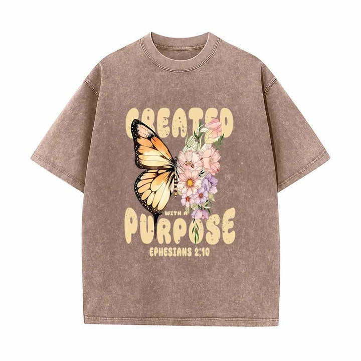 Christianartworkshop Created With A Purpose Monarch Butterfly Pastel Wildflower Ephesians 2:10 Front Print Washed T-Shirt - Brown - 5XL - image 3